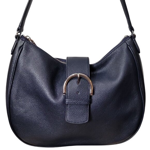 Talbots Soft Pebbled Black Leather Hobo Bag With Buckle - Picture 3 of 14